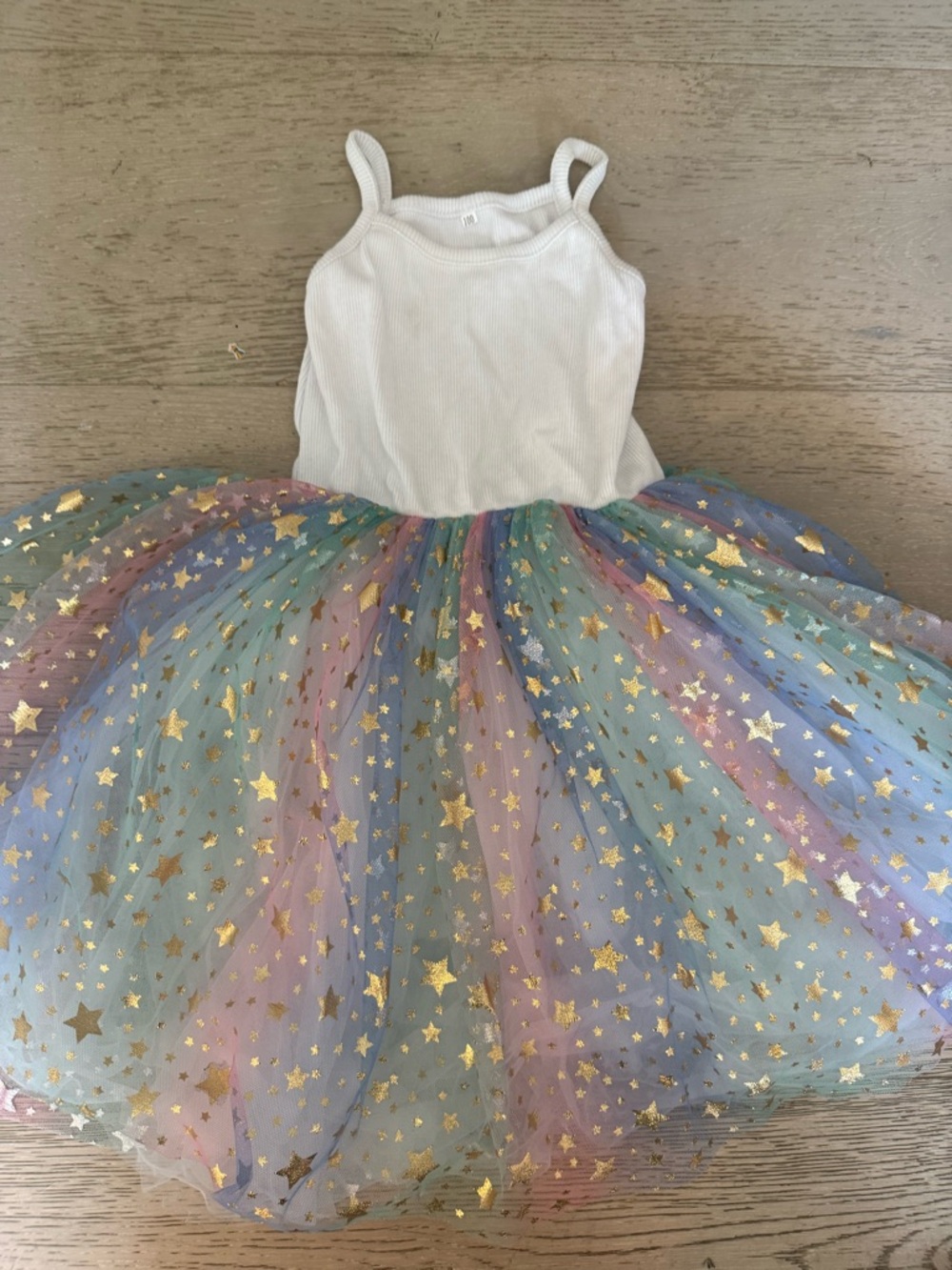Lola + The Boys White Tank with Pastel Rainbow Tulle and Gold Stars